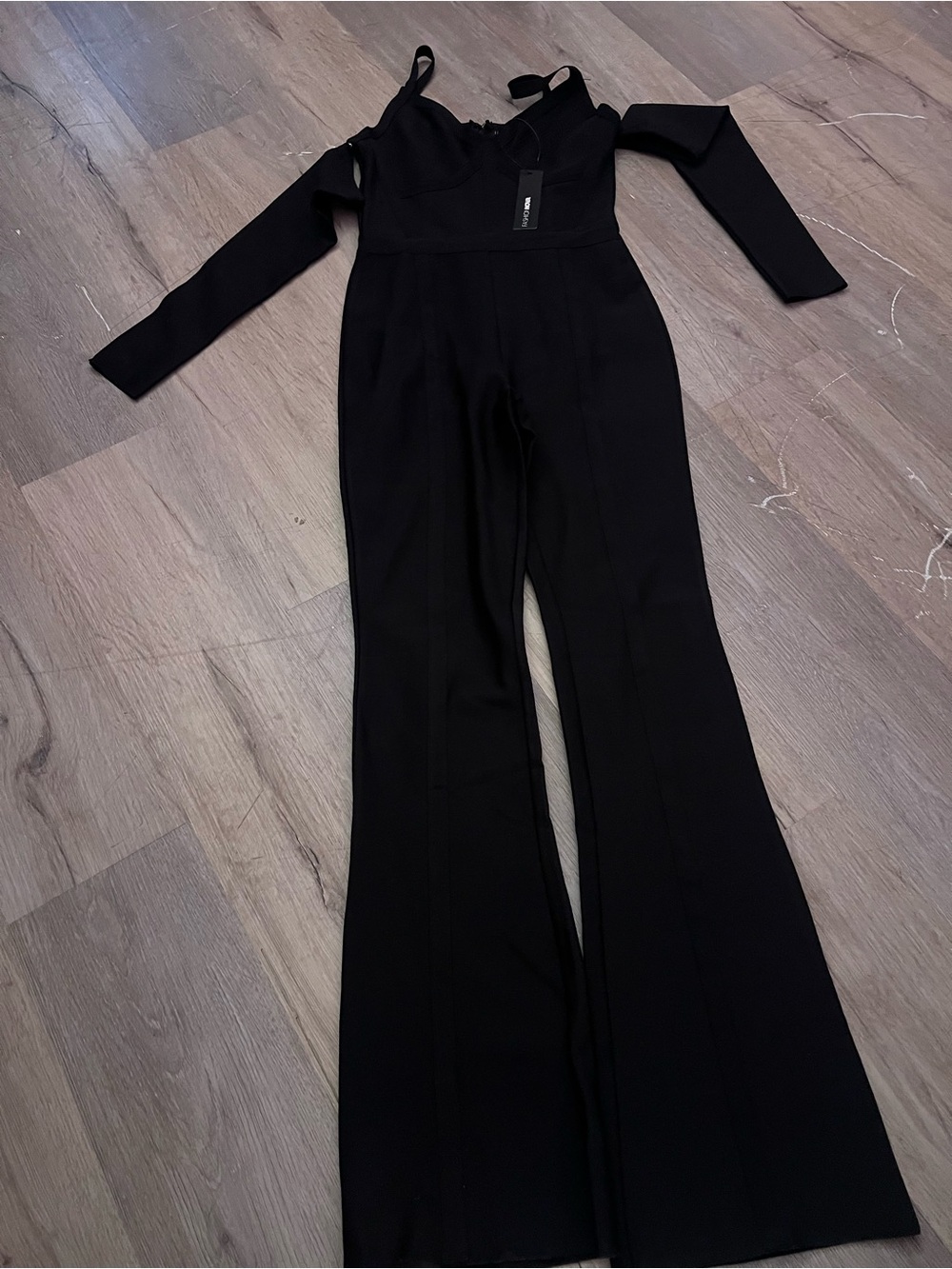 Fashion Nova Black Off-Shoulder Long-Sleeve Jumpsuit